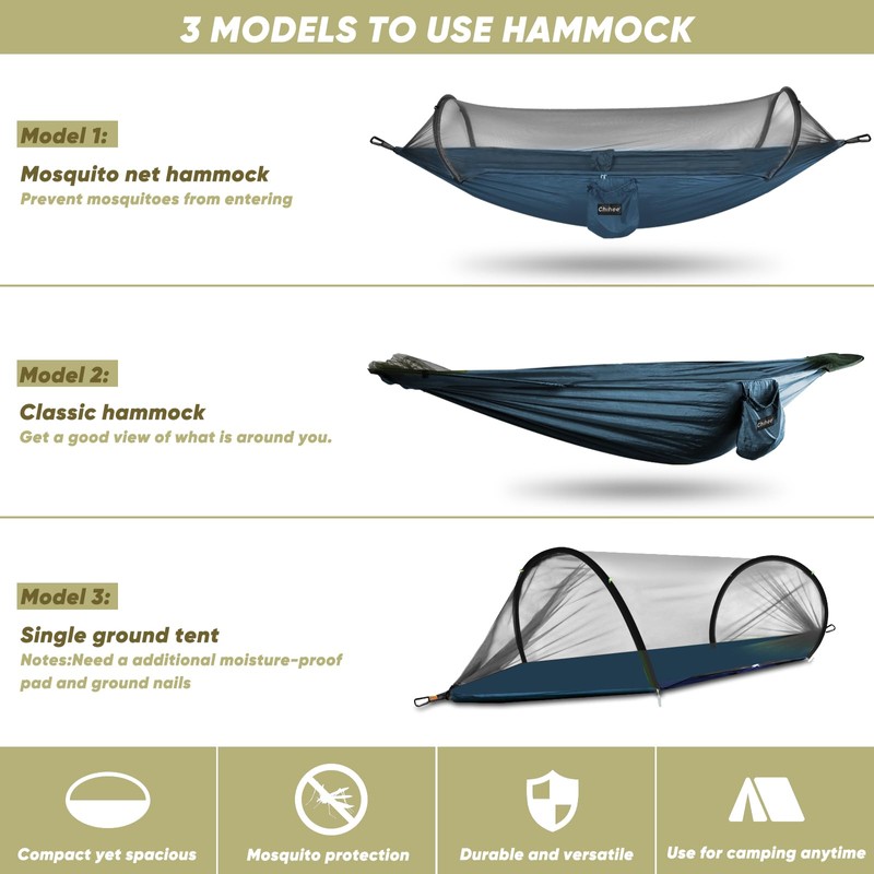 Chihee Ultra-Light Travel Camping Hammock Pop-up Net Hammock 660lbs Load