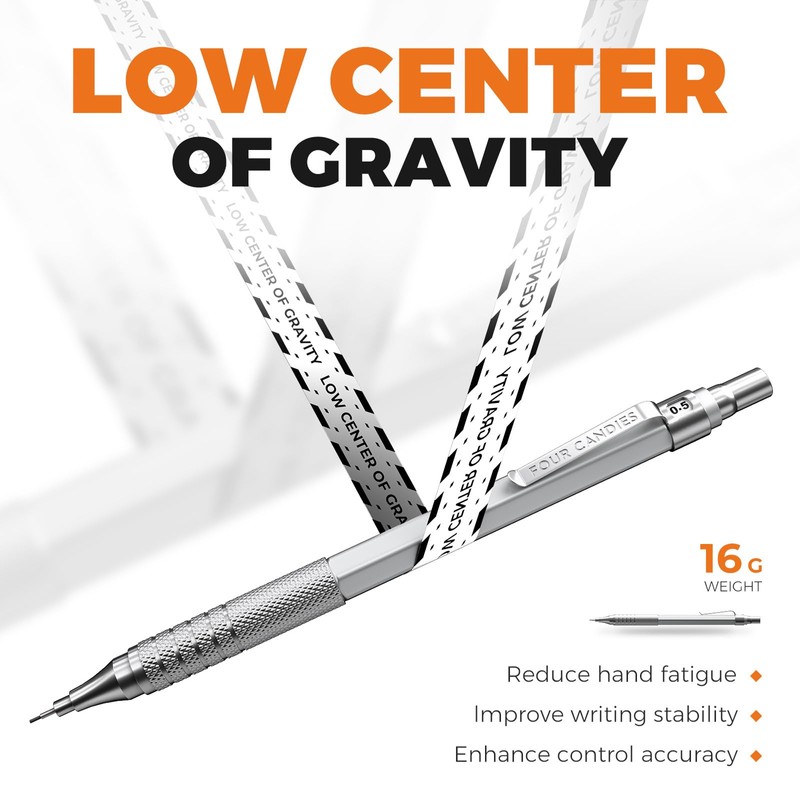 Four Candies 2PCS Metal Mechanical Pencils Set with Case, 0.5mm