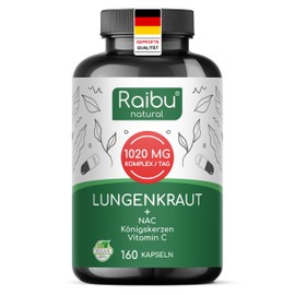 Lungwort Capsules High Dose - 600 mg Lungwort (Lungword) per Daily Dose - 160 Capsules with NAC, Mullein & Vitamin C - 20:1 Highly Concentrated Extract - Vegan & No Additives