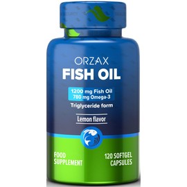 Orzax Fish Oil 1200 mg, EPA&DHA, Triglyceride Form Burpless Omega 3, Lemon Flavor, Supports Heart, Brain, Eyes, and Joints, 120 Softgels,60 Day Supply