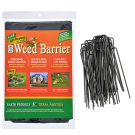 Charmed By Dragons Landscape Fabric Garden Weed Barrier (4'x8') and 6 inch Staples Anchor Pins Bundle (1)