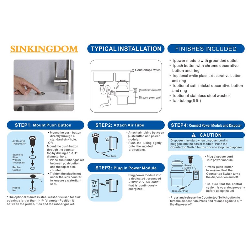 SINKINGDOM Garbage Disposal Air Switch Kit with with Long Button,