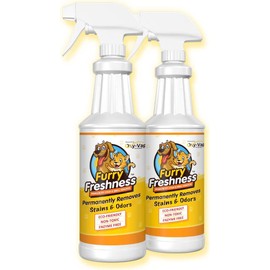 FurryFreshness Extra Strength Cat or Dog Pee Stain & Permanent Odor Remover + Smell Eliminator -Removes Stains from Pets & Kids Including Urine or Blood- Lifts Old Carpet Stains- (2 Pack)