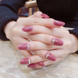 24 Pcs Handmade Nail Tips Gemstone Decoration Nail Bride Cute and Elegant Bride Nail Tips for Weddings, Photo Taking, Parties, After-parties (Dark Pink)