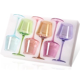 Physkoa Colored Wine Glasses Set of 6-16oz Hand Blown Crystal Colorful Wine Glasses with Long Stem, Multicolor Wine Glass for Wine Lovers, Wedding, Birthday, Christmas Gifts for Women