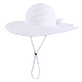 Connectyle Little Girls Summer Sun Hat for Kids Floppy Wide Brim Beach Hat UPF 50+ Sun Cap White M
