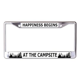 Happiness Begins at The Campsite Chrome License Plate Frame