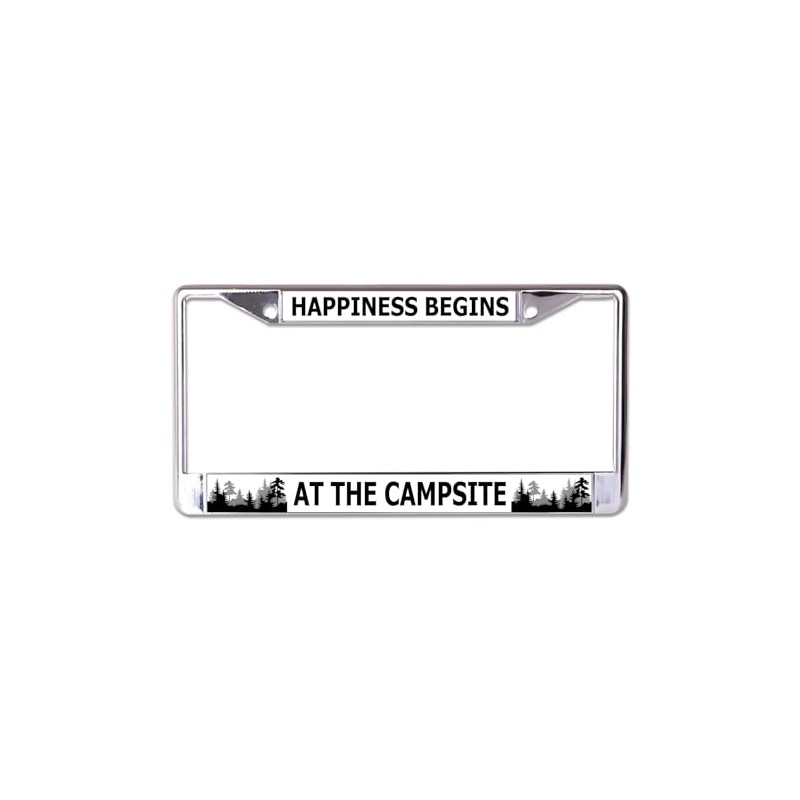 Happiness Begins at The Campsite Chrome License Plate Frame