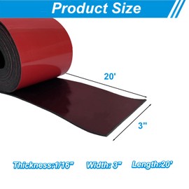Adhesive Rubber Strips 3" Wide x 1/16" Thick x 20' Long Neoprene Rubber Strips with Adhesive Backing Neoprene Rubber Sheets, Rolls & Strips for Matting Padding, Insulation Cushion DIY Gaskets