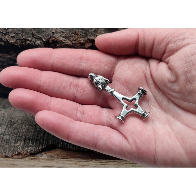Kiss of Leather Wolf Cross Pendant Stainless Steel with Curb