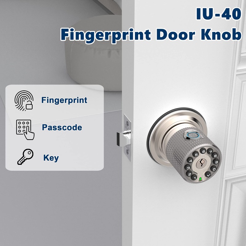 iuknob Fingerprint Door Knob with Keypad and Key,Smart Biometric Digital
