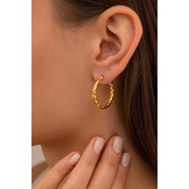 Cassini Twisted Hoop Earrings, Diameter 25 or 35 mm, Gold or Silver, Hypoallergenic Silver Earrings for Women, Yellow Gold