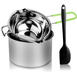 Double Boiler Pot Set, Stainless Steel Melting Pot with Silicone Spatula for Melting Chocolate, Soap, Wax, Candle Making (600ml and 1600ml,Green)