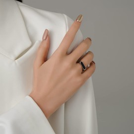 VQYSKO - Anillo de acero inoxidable chapado en oro de 18 quilates, bonito anillo de compromiso para mujeres y hombres, adolescentes, talla 3-12, Acero inoxidable, Acero inoxidable