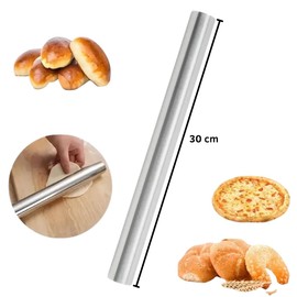 Rodillo de Acero Inoxidable de 30 cm para Masa | Antiadherente y Hueco | Ideal para Pizza, Fondant, Pasta, Pan y Galletas | Herramienta de Cocina Profesional de Acero Grado Alimenticio