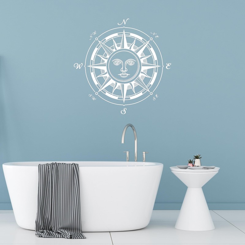 Vinyl Wall Decal Sun Compass Windrose Nautical Art Bedroom Decor