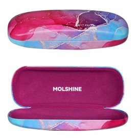 molshine Hard PU Leather Glasses Case, Portable Travel Glasses Case for Men, Women, Girls, Travel, Study, Work, pink-red