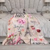 Paris Eiffel Tower Throw Blanket Pink Flowers Towers Bicycle Pattern