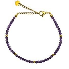 happymaker - Echtes Amethyst Armband Damen, Naturstein und Gold Perlen aus Edelstahl, Heilsteine Armband mit Geschenkverpackung, handmade in Deutschland, Geburtsstein Februar