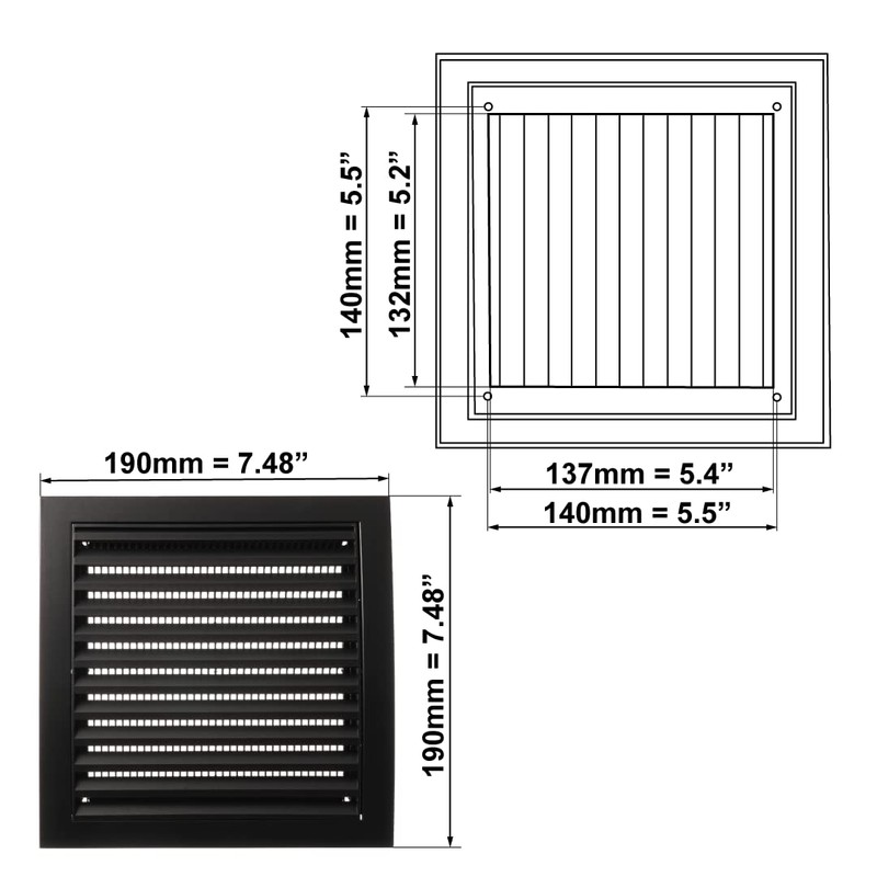 190x190mm / 7.5x7.5 inch Air Vent Cover - Ventilation Grille