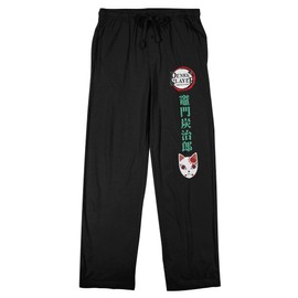 Demon Slayer Tanjiro Mask Men's Black Sleep Pajama Pants-Medium