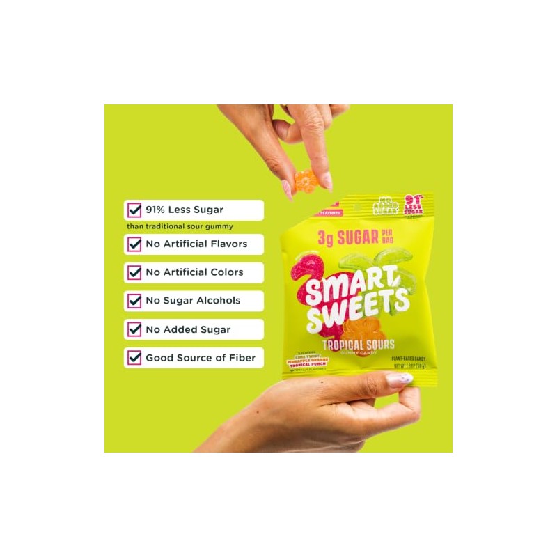 SmartSweets Tropical Sours – Gomitas Ácidas Bajas en Azúcar (3g),