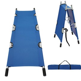 Folding Stretcher with 2 Adjustable Safety Straps & Heavy Duty Handles, Aluminum Alloy Portable Foldable Emergency Stretcher with Rubber Feet & Storage Bag for Transport Rescue (Blue)