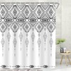 Emwnodti Western Shower Curtain, Southwestern Grey White Aztec Tribal Geometry