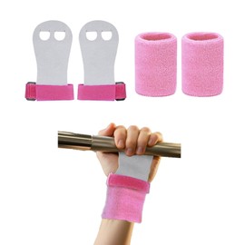 strrng 2 Sets Gymnastics Bar Grips,Anti-Slip Protection Palm Gymnastics Hand Grips for Girls, Wrist Support Gymnastic Grip with Pink Sweatband,for Kids,Gym Tennis Workout Exercise Yoga Athletic.