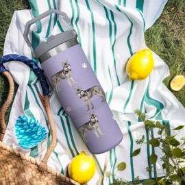Caiibaoob Siberian Husky Travel Cup for Dog Lover,30 oz Siberian Husky Vacuum Insulated Tumbler with Handle