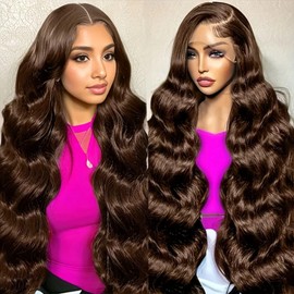 30 Inch Chocolate Brown Lace Front Wig Body Wave Lace Front Wigs Human Hair Pre Plucked for Women 13x6 Brown Glueless Human Hair Wig