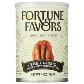 Fortune Favors Candied Pecans, Sweet and Salty Snack, Hand Crafted in Small Batches, USA-Grown (4oz, Classic)