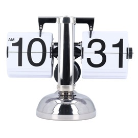 Vintage Digital Flip Down Clock Battery Powered Time Adjustable Stainless Steel Mechanical Flip Desk Clock White