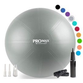 Exercise Ball for Yoga, Balance, Stability - Fitness, Pilates, Birthing, Therapy, Office Ball Chair, Flexible Seating - Anti Burst, Non Slip Surface - SmarterLife PRO MAX Series (Silver, 65 cm)