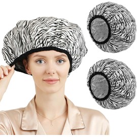 2 Pieces Shower Cap Heat Cap For Deep Conditioning, Conditioning Cap Made Of Aluminum Foil For Home And Salon Use, Hair Dyeing And Hot Oil Treatment Tools (Black white stripes)