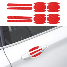 8PCS Car Door Handle Scratch Protectors, Carbon Fiber Car Door Handle Bowl Sticker, Universal Car Door Handle Paint Guard Cover, Auto Exterior Decor Door Handle Cup Protective Film for Most Models