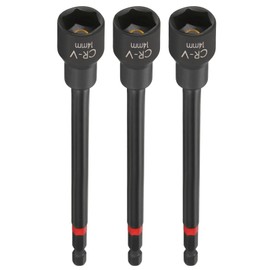 sourcing map 3pcs Nut Driver Drill Bit 14mm Metric Socket 1/4" Hex Shank 6" (150mm) Long Magnetic 6-Point Sockets Quick Change Phosphated CR-V Steel Bolt Setters for Power Drill Drivers, Black