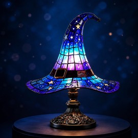 Halloween Witch Hat LED Lamp USB Powered Gothic Resin Desktop Light Decoration