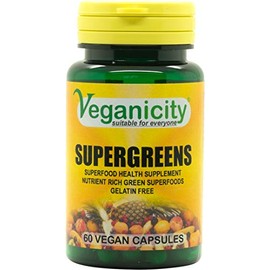 Veganicity SuperGreens 500mg Capsules : Superfood General Health & Well-Being Supplement : 60 Vcapsules