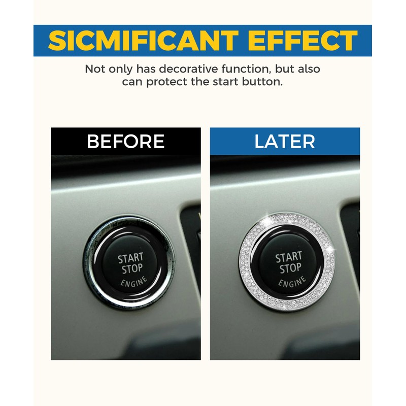 iolory car Start Button Cover,Car Stickers,Crystal Double Rhinestone Automotive Engine