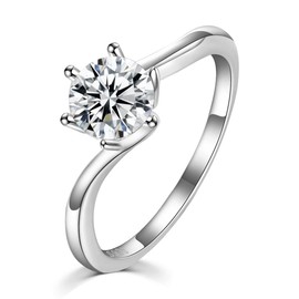 JXSJEW 925 Sterling Silver Ring with 2g Zirconia Stone Size 8 for Women Minimalist Elegant Jewelry