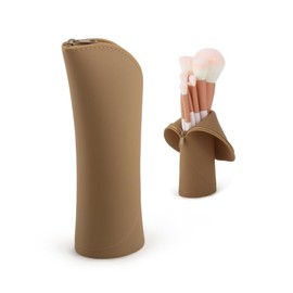 BETURY Upgrade Makeup Brush Holder Silicone Makeup Brush Organizer for Travel, Portable Cosmetic Bag Soft Vertical makeup brush Case Waterproof - Black