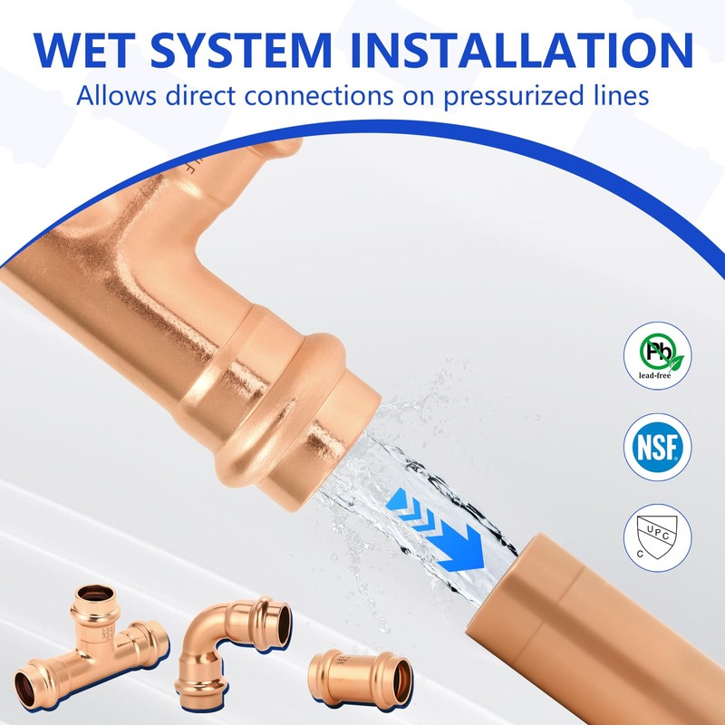 YVSKM 1/2" Copper Press Fittings Assortment Kit – 2 Tees,