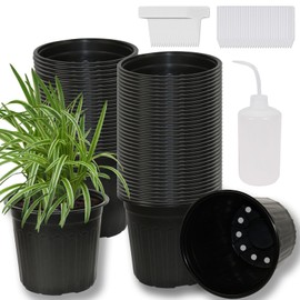 Niiiice 60-Pack 2 Gallon Flexible Plastic Plant Pots with 50Pcs Plant Labels,Thickened Soft Seed Starting Container for Indoor Outdoor Plants, Seedlings, Vegetables, Succulents and Cuttings