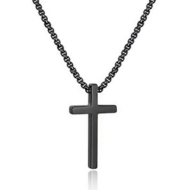 M MOOHAM Stainless Steel Cross Pendant Necklaces for Men Pendant Chain 30 Inch Black, Fathers Day Christian Gifts for Men Dad Husband Grandpa