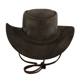 Leatherick Cowboy Hat Genuine Suede Australian Style Western Outback Bushskin Hat, dark brown