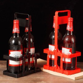 AIYoo Portable Plastic Drink Carrier,Reusable Red Beer Bottle Coffee Cup Holder,Tea Bottle Drink Caddy for Delivery,2 Holes Cup Holders with Handle for Catering Restaurant Travel Car