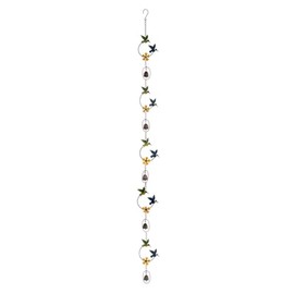 GANZ Hummingbird Wind Chime Rain Chain with Flowers and Bells 74.5 inch Iron Outdoor Garden Décor