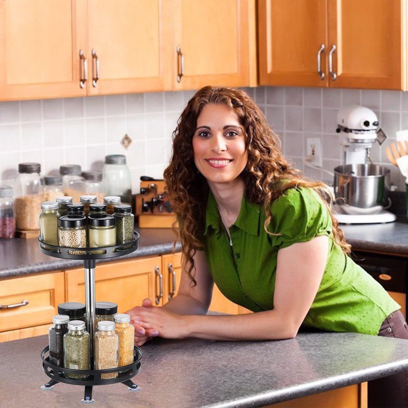 sourcing map Lazy Susan Organizer, 2 Tier Rotating Spice Rack