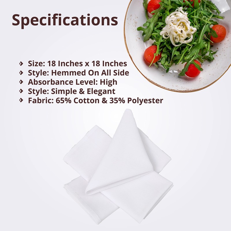 CHARKHAH White Cloth Napkins Set of 12 Soft Blend Thick